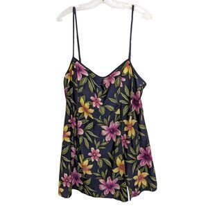 Womens Plus Size 26W One Piece Swimdress Swimsuit Colorful Tropical Floral Black